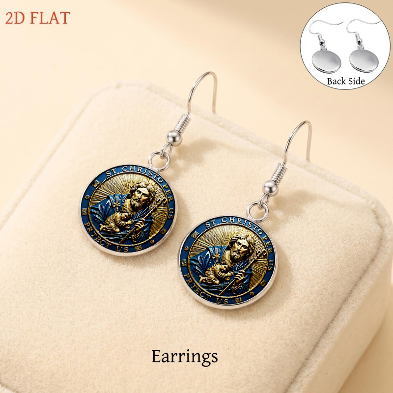 5pc St Christopher-Themed Women's Jewellery Set, Necklace, Earrings, Brooch & Bracelet